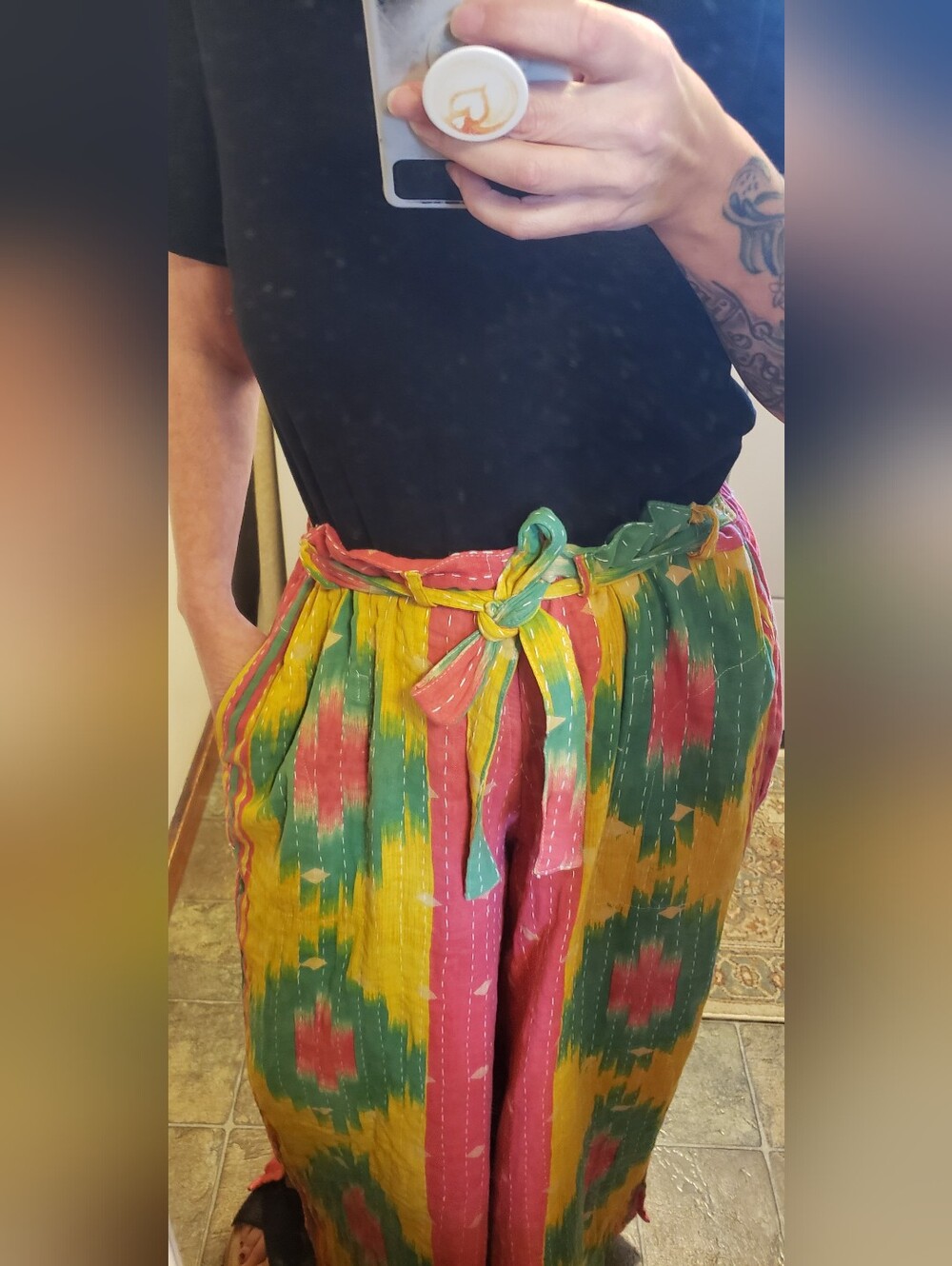 Boho Wide Leg Cotton Vibrant Multicolor Kantha Pants with Front Tie